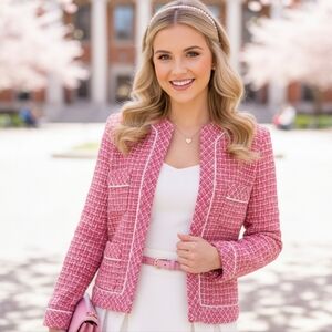 Anne Carson S Barbiecore Elle Woods Dainty Preppy Boucle Silk Tweed Blazer